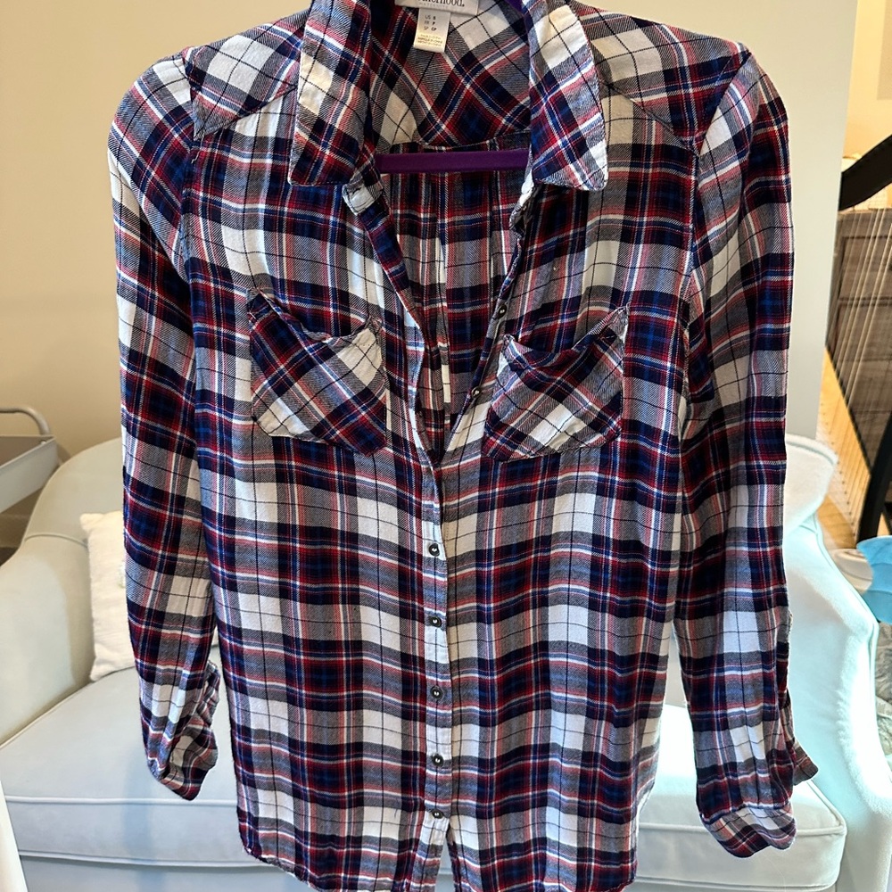 Motherhood Red, White and Blue Plaid Shirt